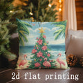 Axyaa Christmas Tree Beach Flamingos Pillow Cover - Rectangular Cushion