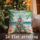 Axyaa Christmas Tree Beach Flamingos Pillow Cover - Rectangular Cushion