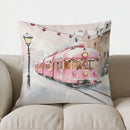 Axyaa Pink Christmas Town Merry Christmas Pillow Cover