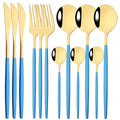 Axyaa 12-Piece Black Gold Stainless Steel Cutlery Set for Parties and Kitchens