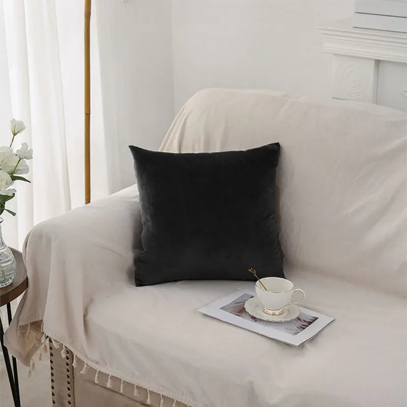 Axyaa Velvet Pillow Cover 45x45 cm Ultra Soft Black Nordic Style Home Decor