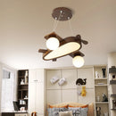 Axyaa Wood Airplane LED Pendant Light for Kids' Room, Walnut Color