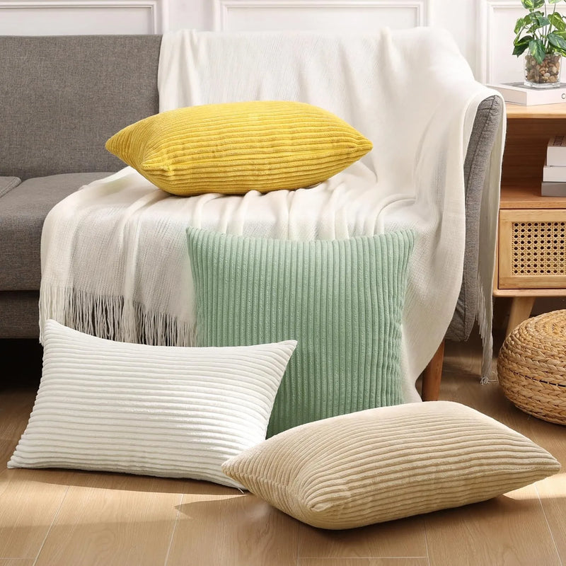 Axyaa Soft Corduroy Striped Throw Pillow Covers 18x18 Inch Farmhouse Boho Decor