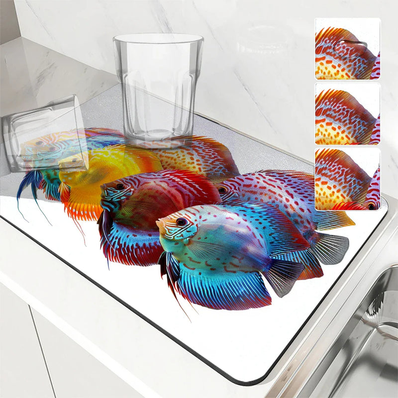 Axyaa Marine Fish Color Absorbent Kitchen Drying Mat