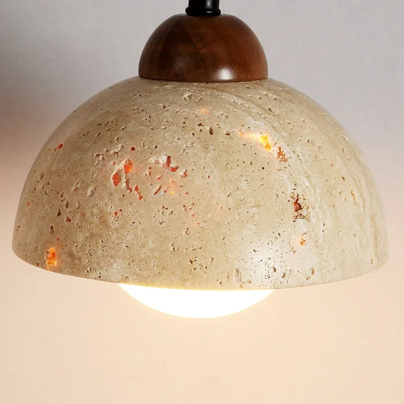 Axyaa Nordic LED Wall Sconce Yellow Travertine Stone Wood Handle Stair Light