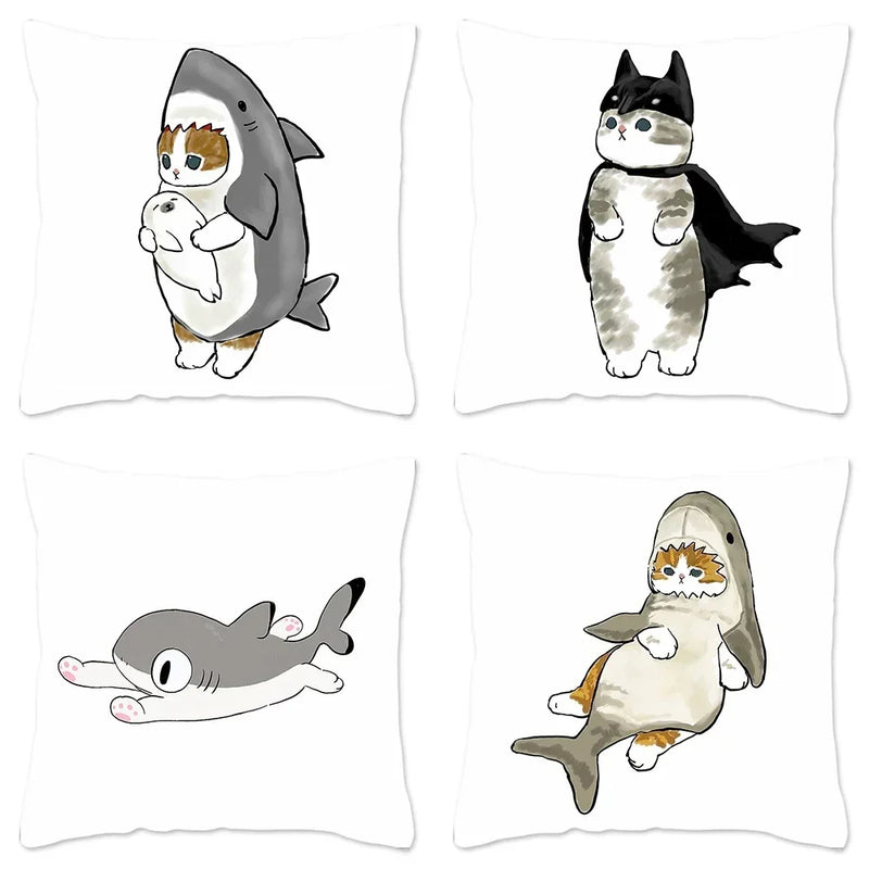 Axyaa Cat Shark Pillow Case: Kawaii Sofa Cushion Cover 45x45cm