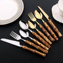 Axyaa Bamboo Stainless Steel Cutlery Set - 24Pcs Tableware Dinnerware Steak Knife