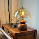 Axyaa Wooden LED Table Lamp with Glass Lampshade for Bedroom and Restaurant