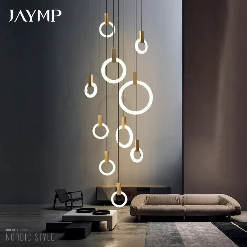 Axyaa Circular Staircase Chandelier: Luxury Nordic Living Room Pendant Light