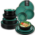 Axyaa 24-Piece Green Dinnerware Set - Reactive Glaze Dishes for 8