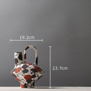 Axyaa Abstract Stripes Ceramic Vase with Artificial Flowers for Desk Decoration