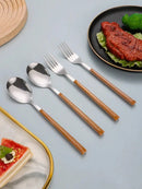 Axyaa 12-Piece Stainless Steel Cutlery Set with Imitation Wood Handle
