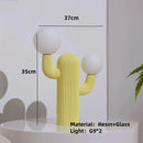 Axyaa Creative Cactus Table Lamp, French Cream Resin Night Light for Living Room