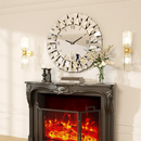 Axyaa 32" Mirrored 3D Wall Clock with Sunburst Edge, Roman Numerals - Modern Home Decor