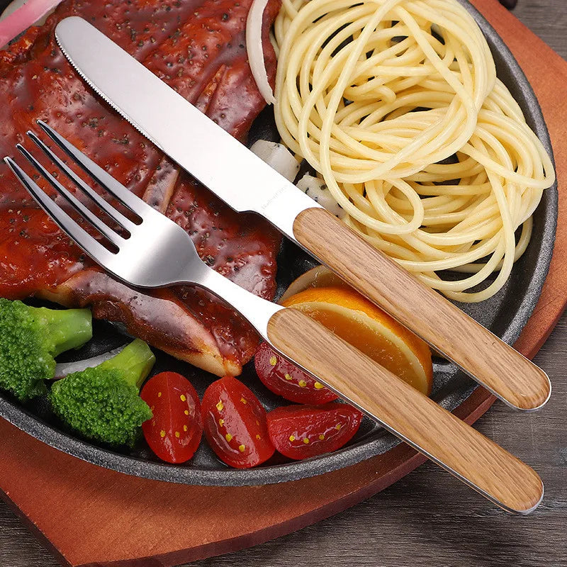 Axyaa Stainless Steel Cutlery Set with Wooden Handle - Western Dinnerware Gift