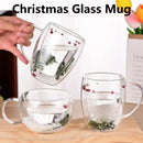 Axyaa Double Layer Glass Cup: Christmas Cup Coffee Mug Juice Milk Water Xmas Gift