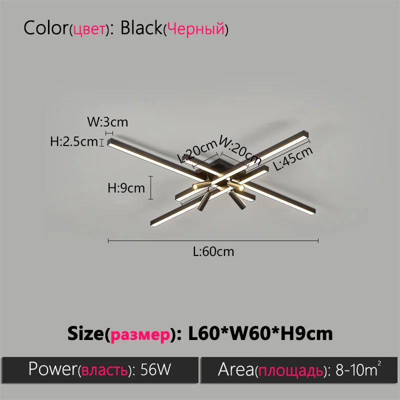 Axyaa Black Chandelier LED Ceiling Lamp Set for Modern Minimalist Style