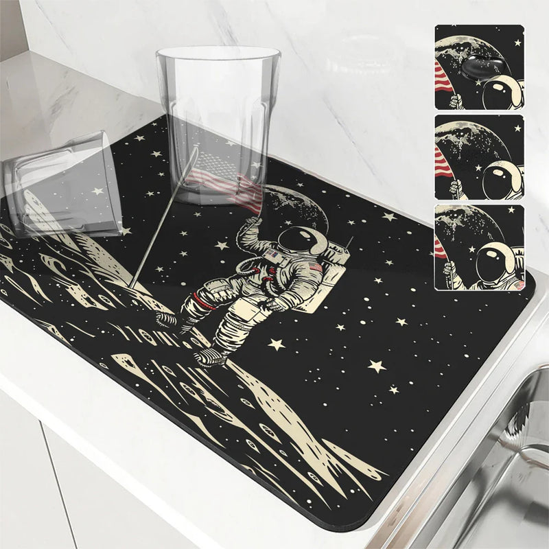 Axyaa Spaceman Coffee Cup Drying Mat Absorbent Non-Slip Kitchen Drain Mat