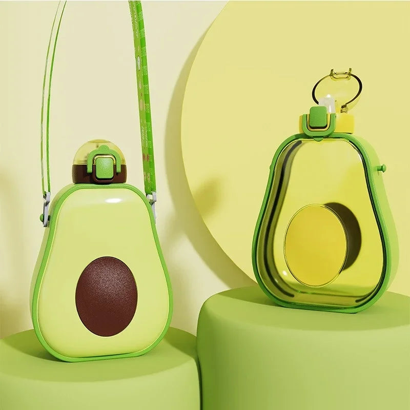 Axyaa Avocado Straw Water Bottle - Cute Creative Design for Kids Outdoor Sports