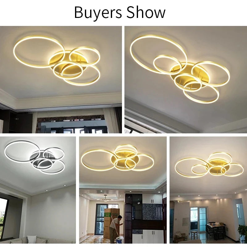 Axyaa Aluminum Circle LED Chandelier Ceiling Lights for Bedroom Living Room