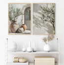 Axyaa Lemon Orange Olive Tree Canvas Poster: Mediterranean Greek Landscape Wall Art for Modern Home