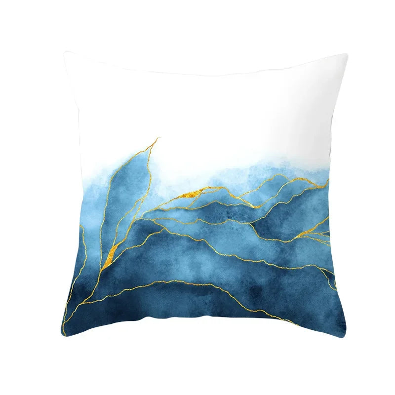 Axyaa Light Luxury Blue Abstract Print Throw Pillow Cover - Marble Stripe