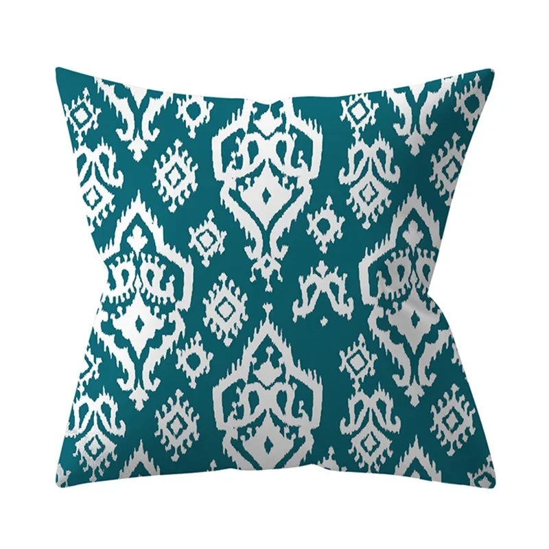 Teal Blue Green Floral Stripe Geometric Pillowcase by Axyaa for Home Decor