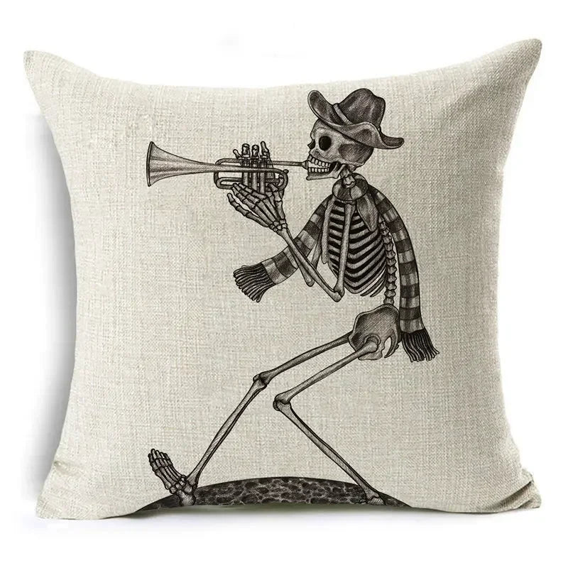 Axyaa Bone Cartoon Cushion Cover - Halloween Themed Decorative Pillow Case