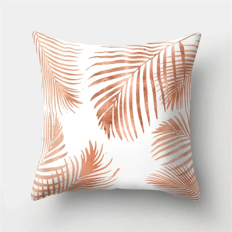 Golden Leaf Tropical Pillow Cover for Home Decor by Axyaa
