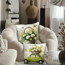 Axyaa Pastoral Fresh Style 4pcs Pillowcase Set - Green Tone, Daisy Theme & Vintage Car