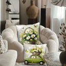 Axyaa Green Daisy Pillowcase Set with Pastoral Fresh Style, Wicker Basket & Butterfly