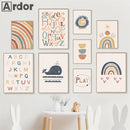 Axyaa Boho Rainbow Sun Alphabet Lion Bear Whale Nursery Wall Art Canvas Prints