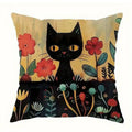 Axyaa Black Cats & Colorful Flowers Cushion Cover - Sofa, Bedroom, Car Pillow Cover