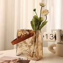 Axyaa Glass Vase Bag Style Handbag: Chic Leather Terrarium Flower Pot for Home Decor