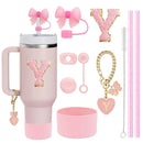 Axyaa Stanley Cup Accessories Set with Straw, Brush, Flower Charm, Stopper, and Boot.