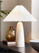 Axyaa White/Green Ceramic Table Lamp with LED Light & Pleated Lampshade