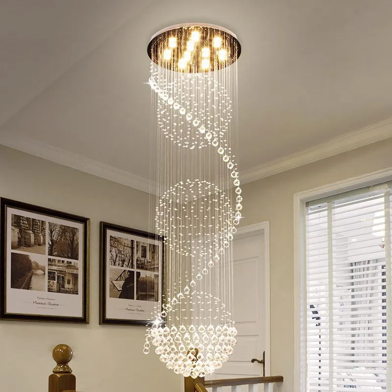 Axyaa ModernCrystal LED Chandelier Staircase Lamp for Stylish Home, Hotel, Villa Hall