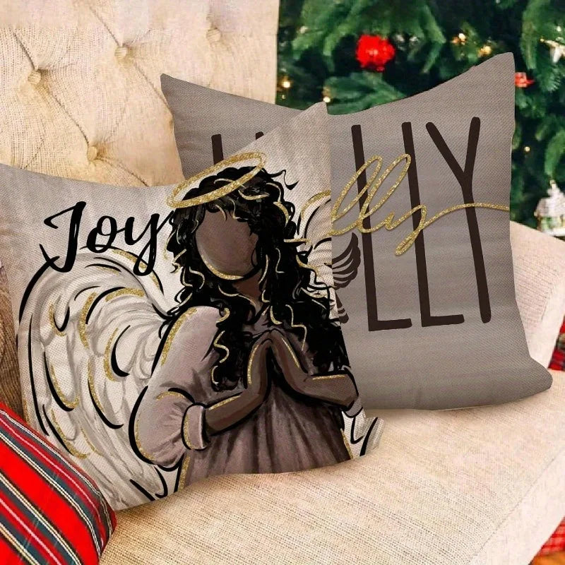 Axyaa African American Angel Christmas Decoration Pillowcase