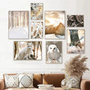 Nordic Forest House Canvas Wall Art by Axyaa - Winter Snow Fox Owl Deer Print