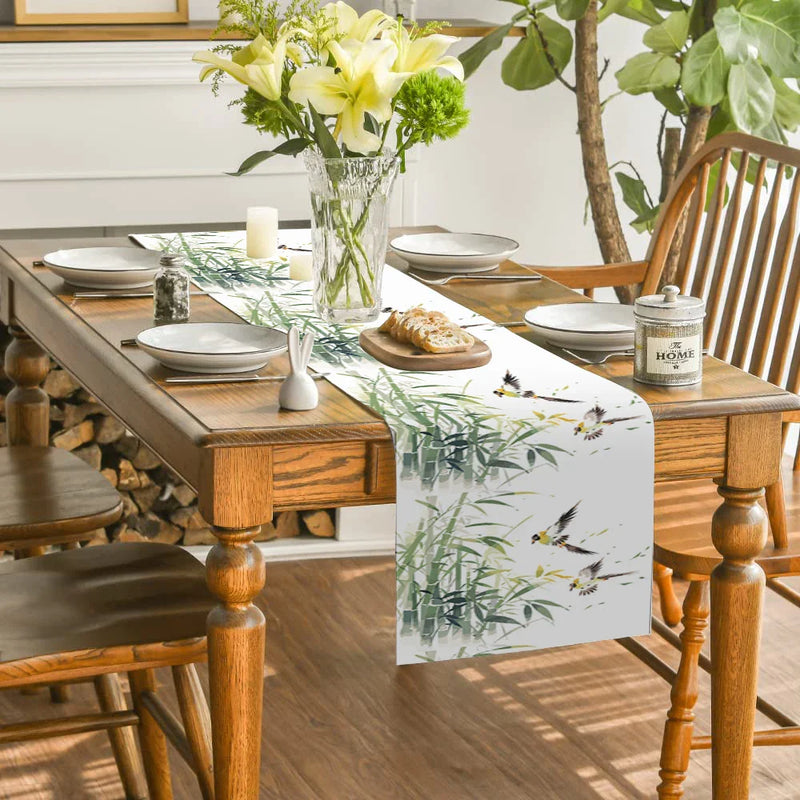 Axyaa Bamboo Plant Bird Table Runner for Kitchen Dining and Home Decor