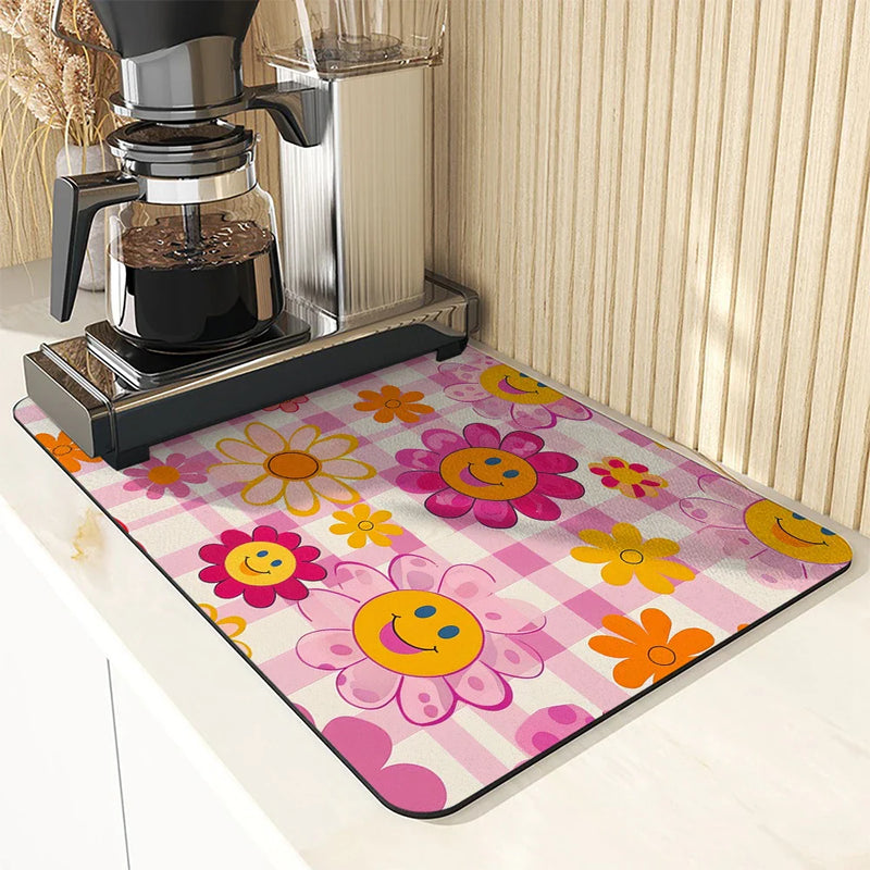 Axyaa Sunflower Anti-slip Draining Mat - Quick Dry Kitchen & Bathroom Absorbent Pad