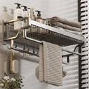 Axyaa Double Rod Towel Hanger with Mesh Basket for Bathroom Toiletries