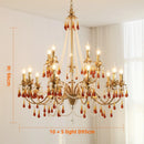French Crystal Chandelier: Axyaa Luxury Copper LED Pendant Light, Red Crystal Hanging Lamp.