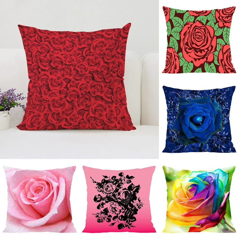 Axyaa Rose Flowers Decorative Pillow Cover 45x45 Cushion Cover Cases Home Decoration