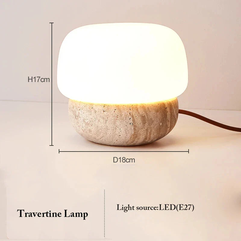 Axyaa Travertine Mushroom LED Floor Lamp - Natural Yellow Stone Lighting