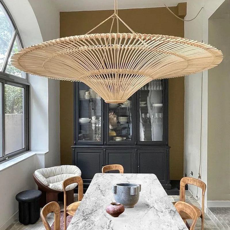 Axyaa Nordic Rattan Chandelier: Elegant Janpanese Wicker Light for Home Decor