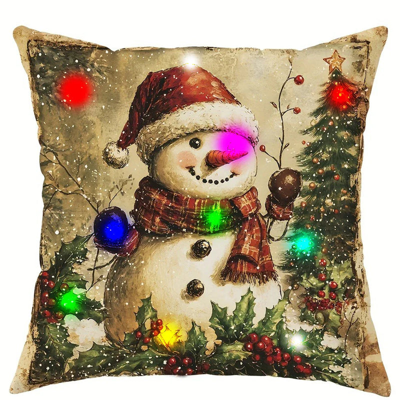Axyaa LED Christmas Pillowcase with Santa Claus Snowman Fawn Design Home Party Decor