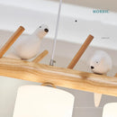Axya Solid Wood Chandelier with LED Birds - Nordic Minimalist Kitchen Dining Decor