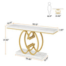 Axyaa Marble Gold Console Table, 55-Inch, Geometric Metal Base, Modern Entryway Sofa Table