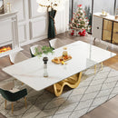 Axyaa Luxe White & Gold Dining Table - 6-8 Seater Modern Rectangle Table
